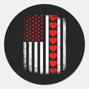 Sticker Rond Saint-Valentin vintage cœurs de drapeau américain