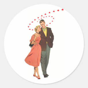 Sticker Rond Saint-Valentin vintage, cœurs flottants romantique