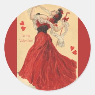Sticker Rond Saint Valentin vintage, Dancing Lady Red Hearts