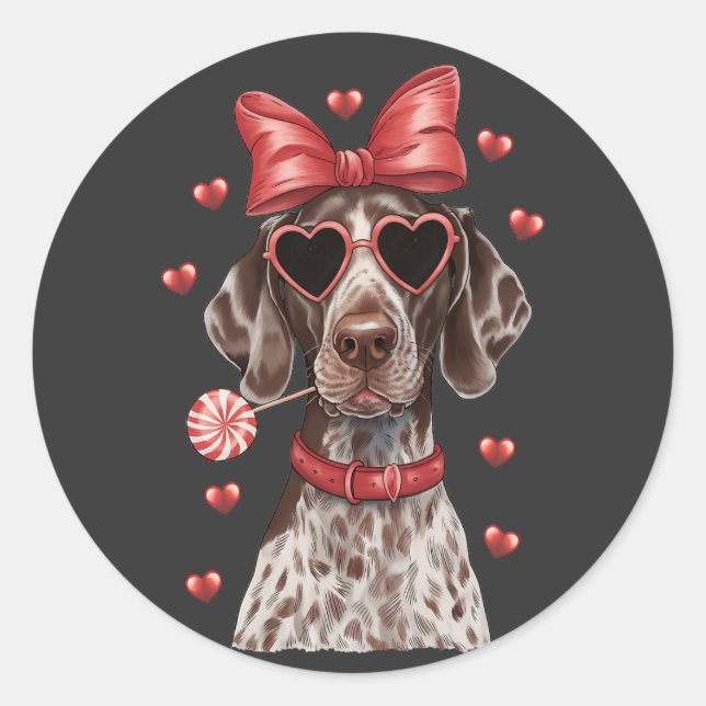 Sticker Rond Saint-Valentin's Joy German ShorthRAD Pointer Swee (Devant)