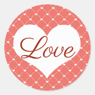 Sticker Rond Saint Valentin's White Hearts & Coral Rose Love