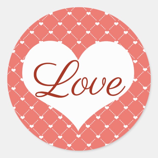 Sticker Rond Saint Valentin's White Hearts & Coral Rose Love (Devant)