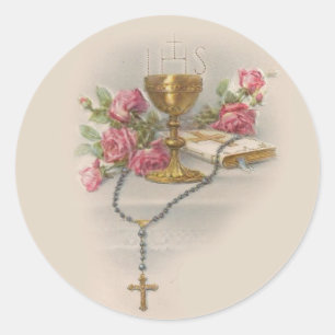 Sticker Rond Sainte Communion Rosaire Eucharistie Chalice Bible