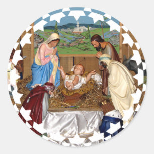 Sticker Rond Sainte Famille : Scène de la Nativité