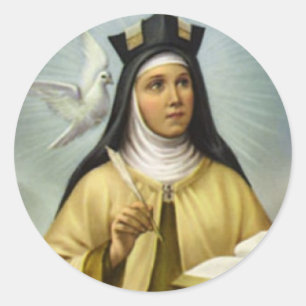 Sticker Rond Sainte Thérèse d'Avila Carmelite Nun Dove Feather