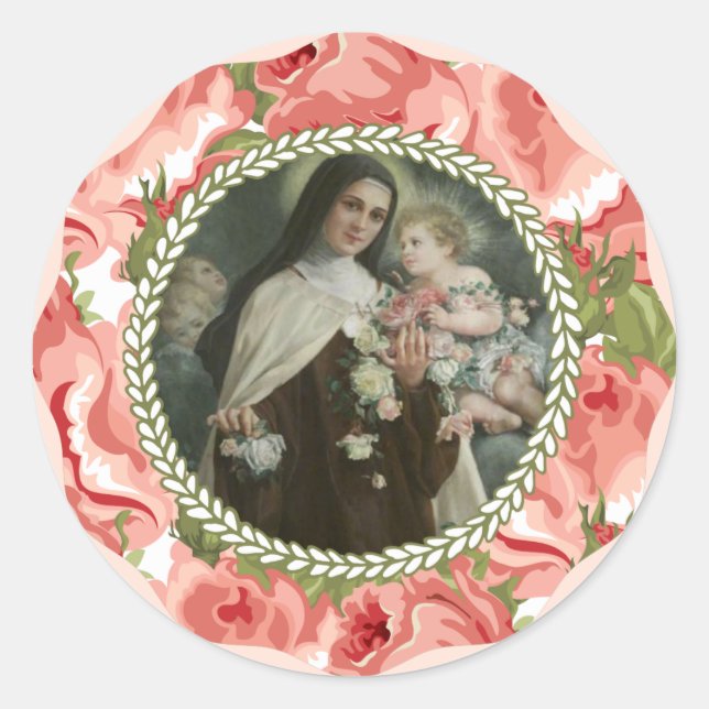 Sticker Rond Sainte Thérèse de l'Enfant Jésus Petite Fleur (Devant)