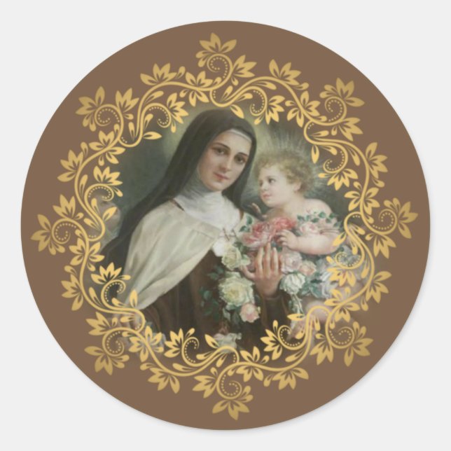 Sticker Rond Sainte Thérèse de l'Enfant Jésus Petite Fleur (Devant)