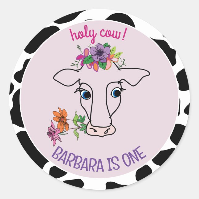 Sticker Rond Sainte Vache 1er Anniversaire (Devant)