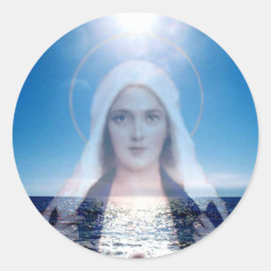 Sticker Rond Sainte Vierge Marie au-dessus de l'océan