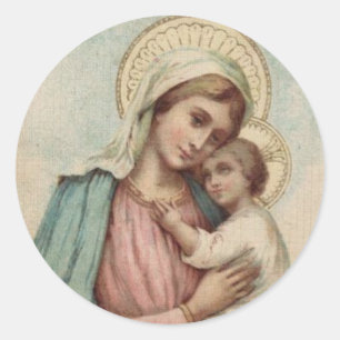 Sticker Rond Sainte Vierge Marie avec Bébé Jésus
