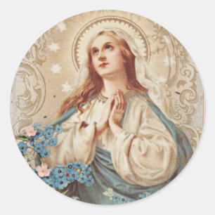 Sticker Rond Sainte Vierge Marie Florale Carte Vintage