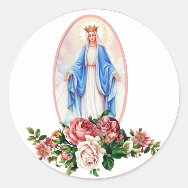 Sticker Rond Sainte Vierge Marie Roses catholiques Religieux (Devant)