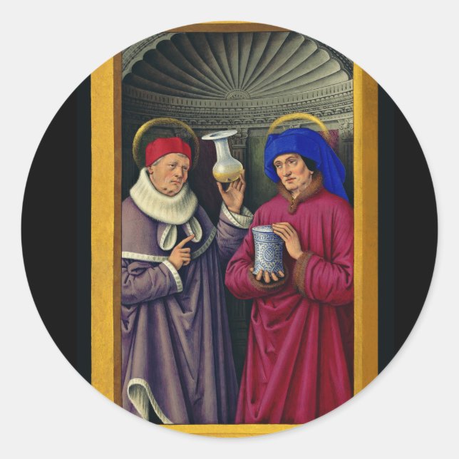 Sticker Rond Saints Cosmas et Damian par Jean Bourdichon (Devant)