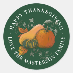 Sticker Rond Saison automne Bon thanksgiving de récolte automne