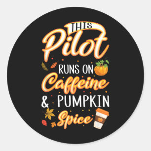 Sticker Rond Saison Automne Pilote Caféine Citrouille Épice Lat