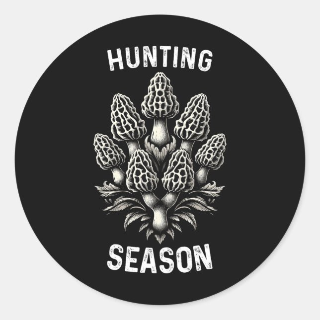 Sticker Rond Saison Chasse Morel Champignons Chasse Morchella F (Devant)