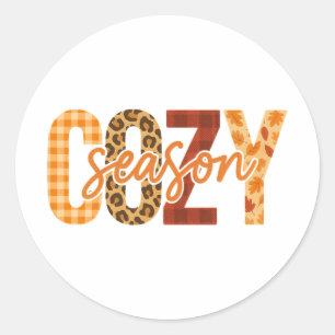 Sticker Rond Saison Cosy Automne Plaid Léopard