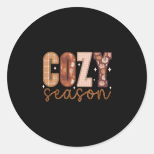 Sticker Rond Saison Cosy Citrouille Automne Tombez Tous Feuille