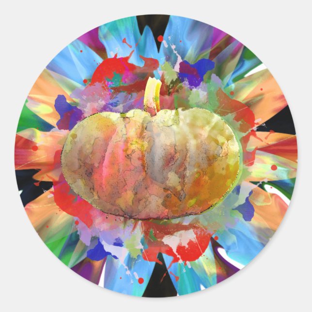 Sticker Rond Saison d'automne de l'aquarelle citrouille (Devant)