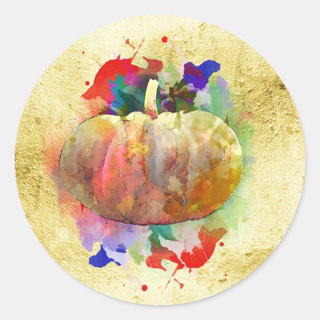 Sticker Rond Saison d'automne de l'aquarelle citrouille (Devant)
