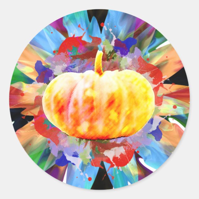 Sticker Rond Saison d'automne de l'aquarelle citrouille (Devant)