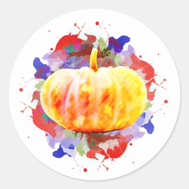 Sticker Rond Saison d'automne de l'aquarelle citrouille (Devant)