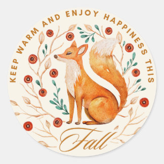 Sticker Rond Saison d'automne du renard mignon
