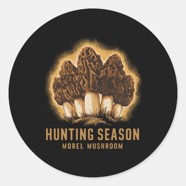 Sticker Rond Saison de chasse Funny Morel Mushroom Recherche (Devant)