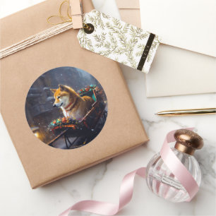 Sticker Rond Saison de Noël de Shiba Inu