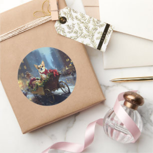 Sticker Rond saison des fêtes de Noël de chihuahua