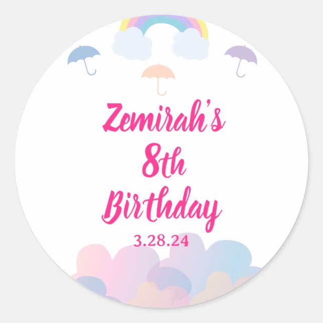 Sticker Rond Saison des pluies - Parapluie pastel et nuages (Devant)