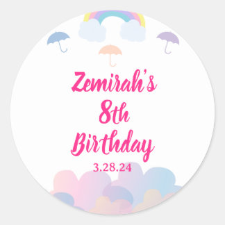 Sticker Rond Saison des pluies - Parapluie pastel et nuages