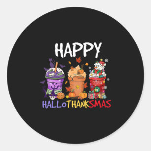 Sticker Rond Saison d'Halloween de Thanksgiving Joyeux Hallotha