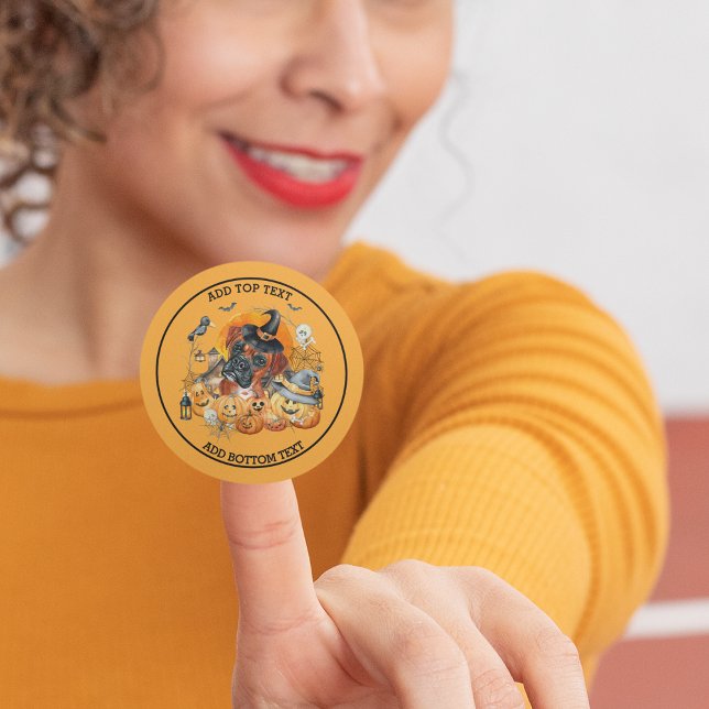 Sticker Rond Saison éffrayante Boxer Chien Halloween Citrouille (Front)