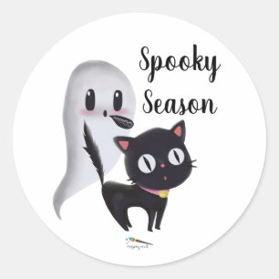 Sticker Rond Saison éffrayante   Chat d'Halloween noir