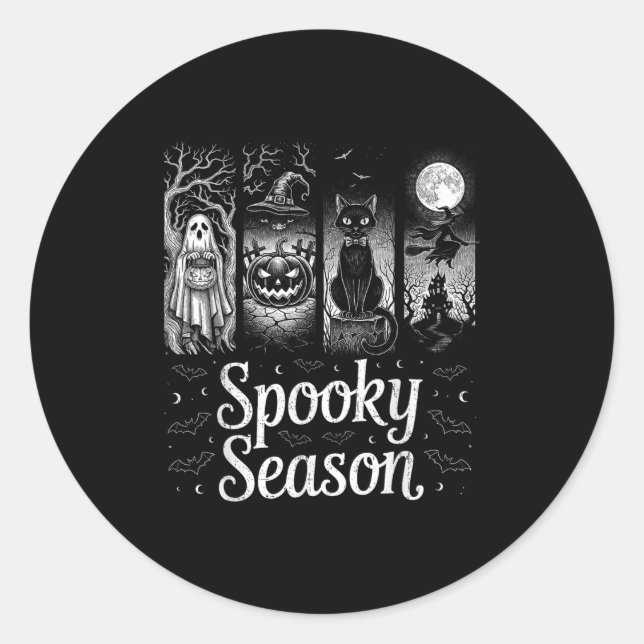Sticker Rond Saison éffrayante Funny Halloween Boo Witch Chat P (Devant)