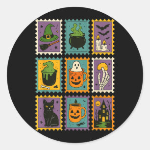 Sticker Rond Saison effrayante Halloween Sorcière Fantôme Citro