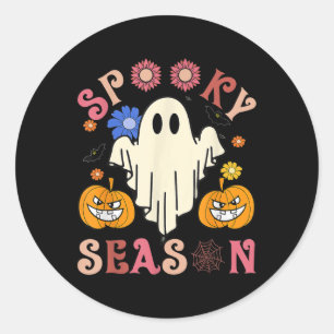 Sticker Rond Saison Éffrayante super mignonne Ghost Holding Cit