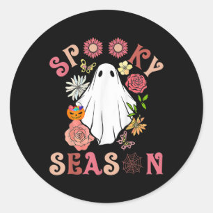 Sticker Rond Saison Éffrayante super mignonne Ghost Holding Cit
