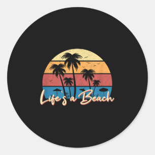 Sticker Rond Sait Une Plage Drôle Rétro Palm Tree vacances Summ