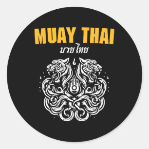 Sticker Rond Sak Yant Muay Thai Art Tatouage Jumeau Tigre Kickb