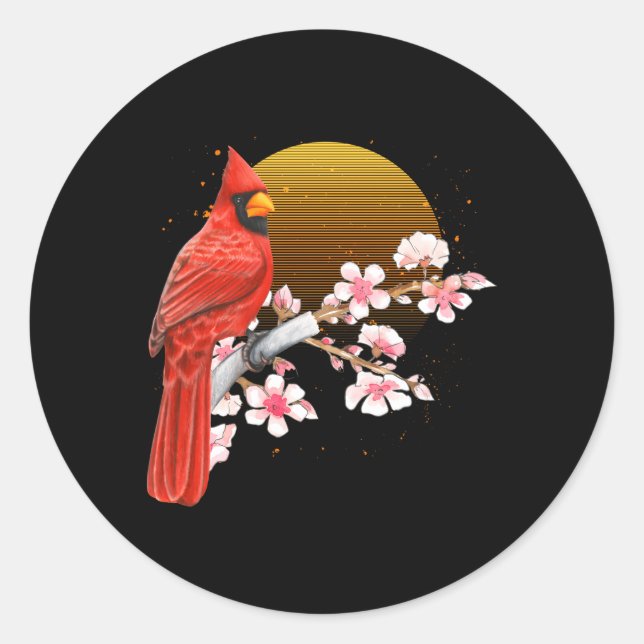 Sticker Rond Sakura Red Cardinal BirdObservation des Cerisiers  (Devant)