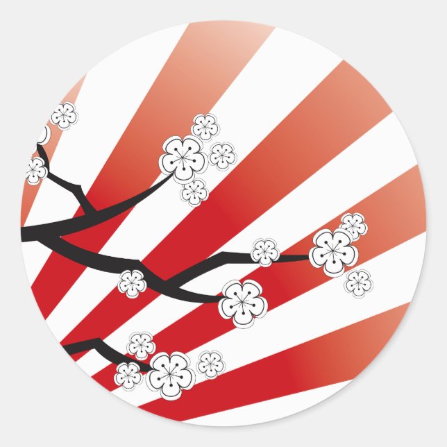 Sticker Rond Sakura Sunrise Blanc Cerise Fleurs Fleurs Zen (Devant)