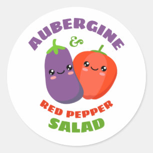 Sticker Rond Salade d'aubergine et de poivre rouge