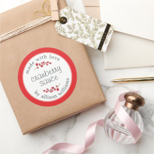 Sticker Rond Salade de canneberge maison Thanksgiving Rouge bri