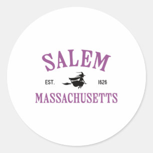Sticker Rond Salem Machusetts Sorcière Flying Broomstick Hallow