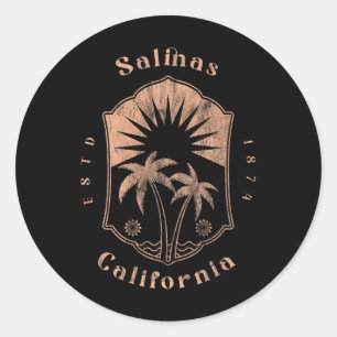 Sticker Rond Salinas Californie Rétro Surfeur Plage Vintage