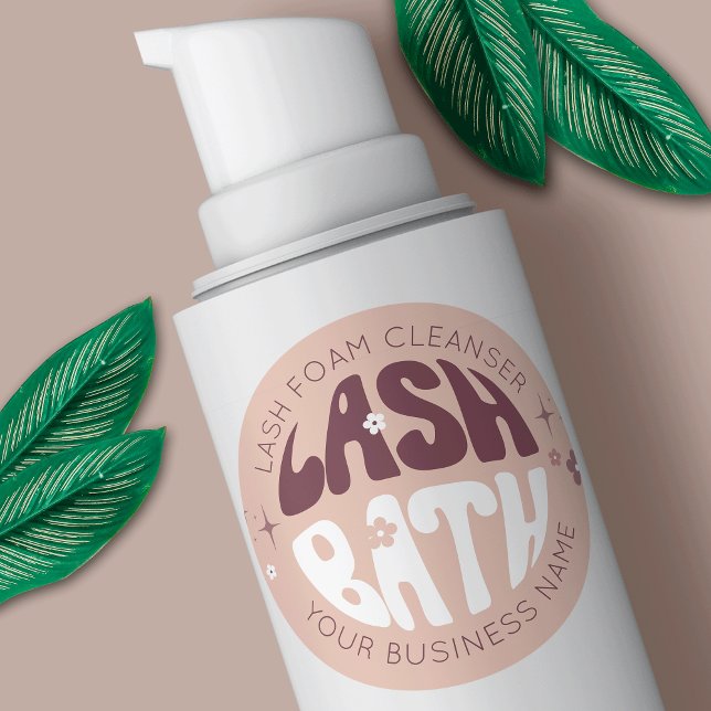 Sticker Rond Salle de bain moderne Retro Super 2 OZ Foam Bain à (Modern groovy lash bath foam bottle labels with space for your brand name)