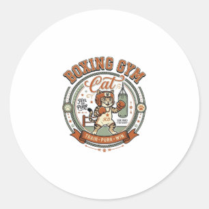 Sticker Rond Salle de boxe Chat Salle de boxe Chat Vintage Vect