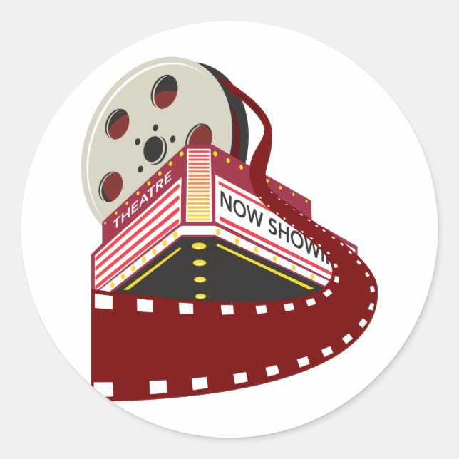 Sticker Rond salle de cinéma bâtiment avec bobine de film (Devant)